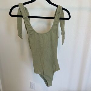 Princess Polly tie straps low back olive green bodysuit